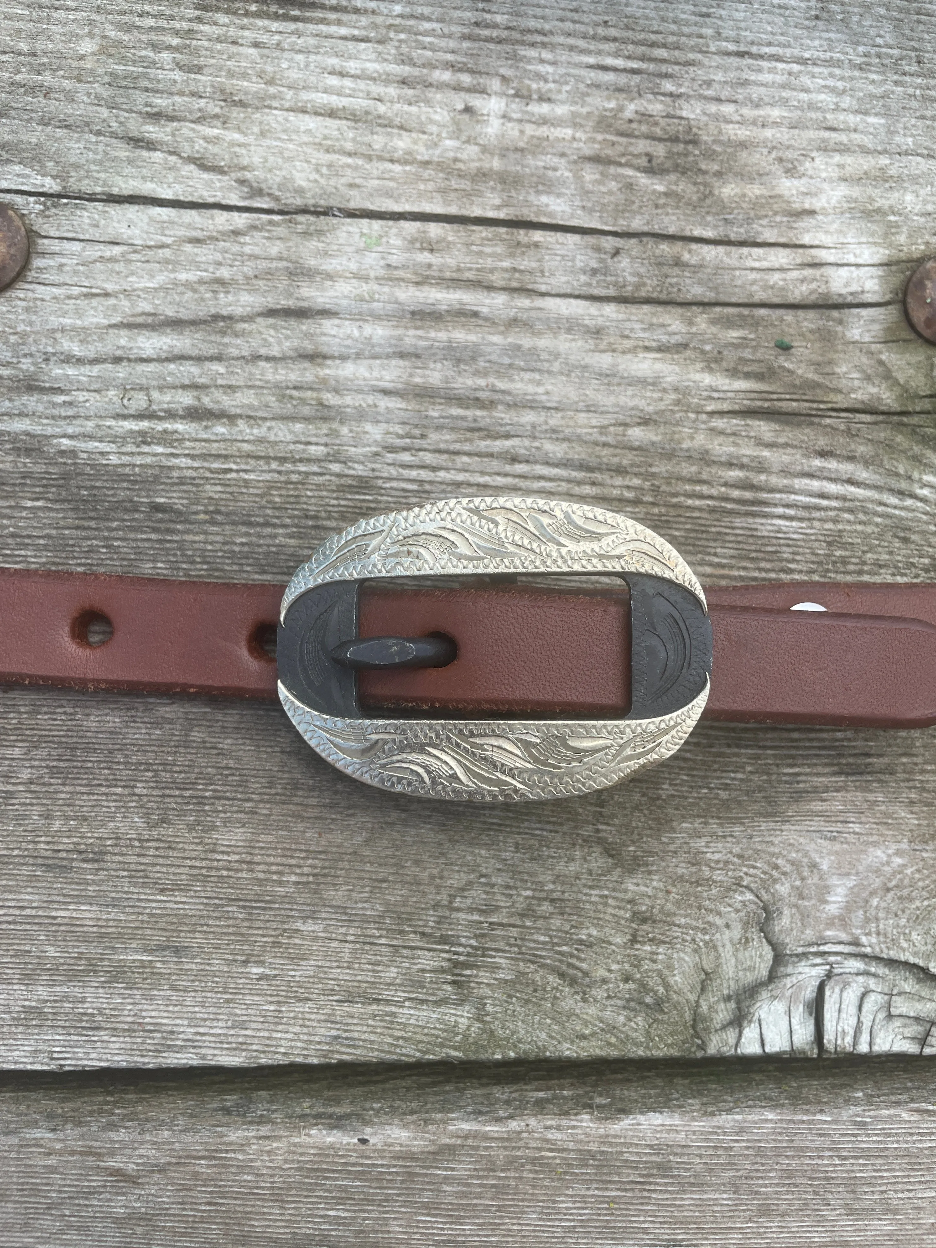 Oiled Harness Single Ear Headstall With Silver Oval Buckle