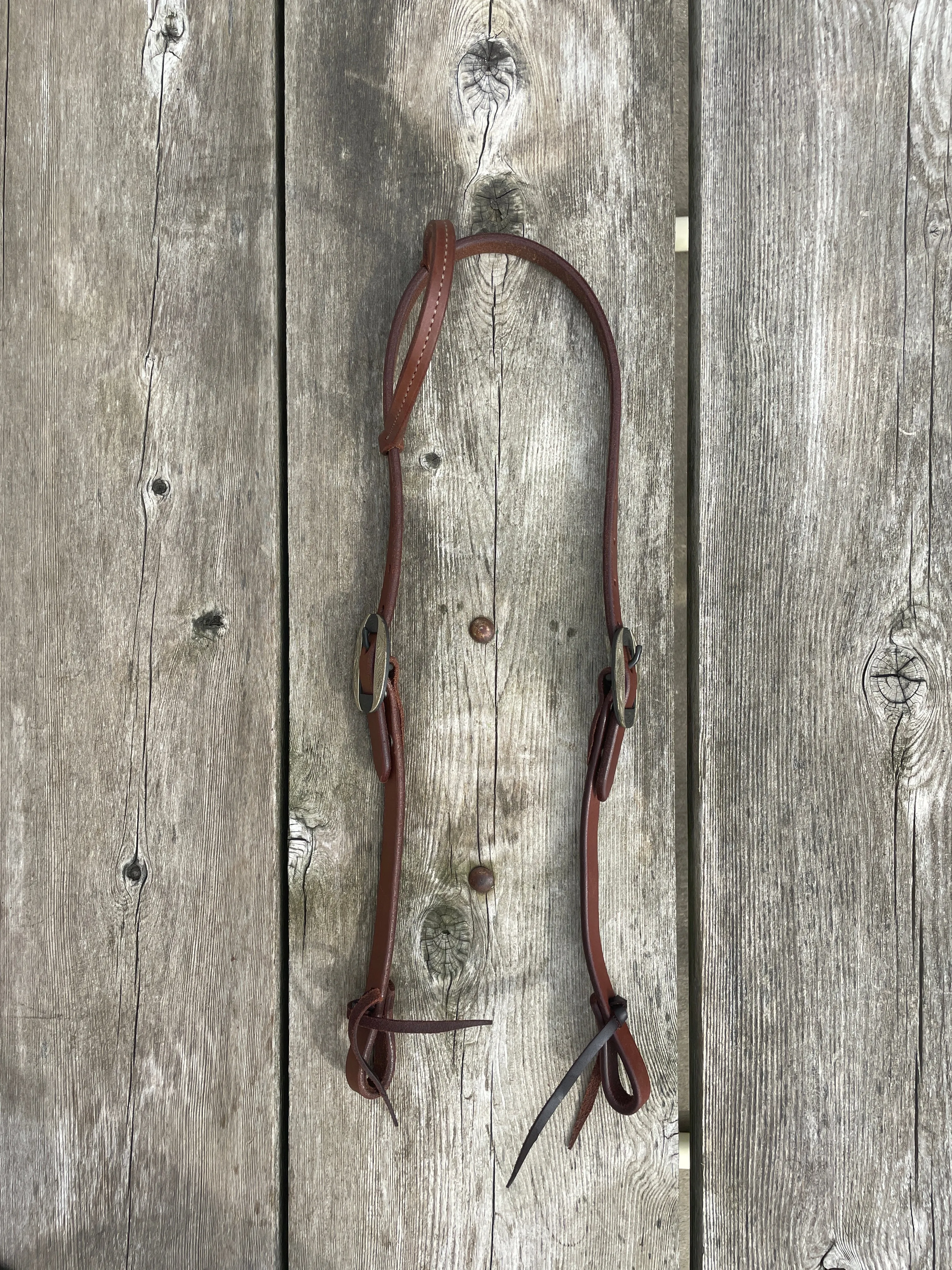Oiled Harness Single Ear Headstall With Silver Oval Buckle