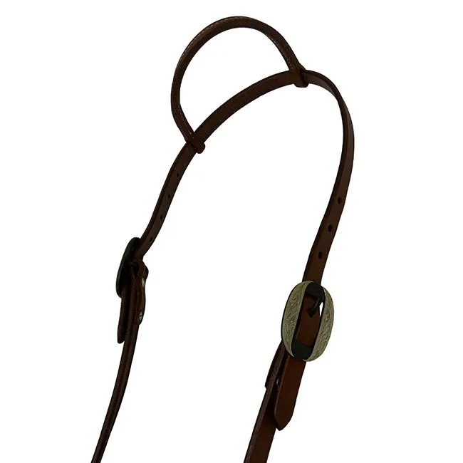 Oiled Harness Single Ear Headstall With Silver Oval Buckle