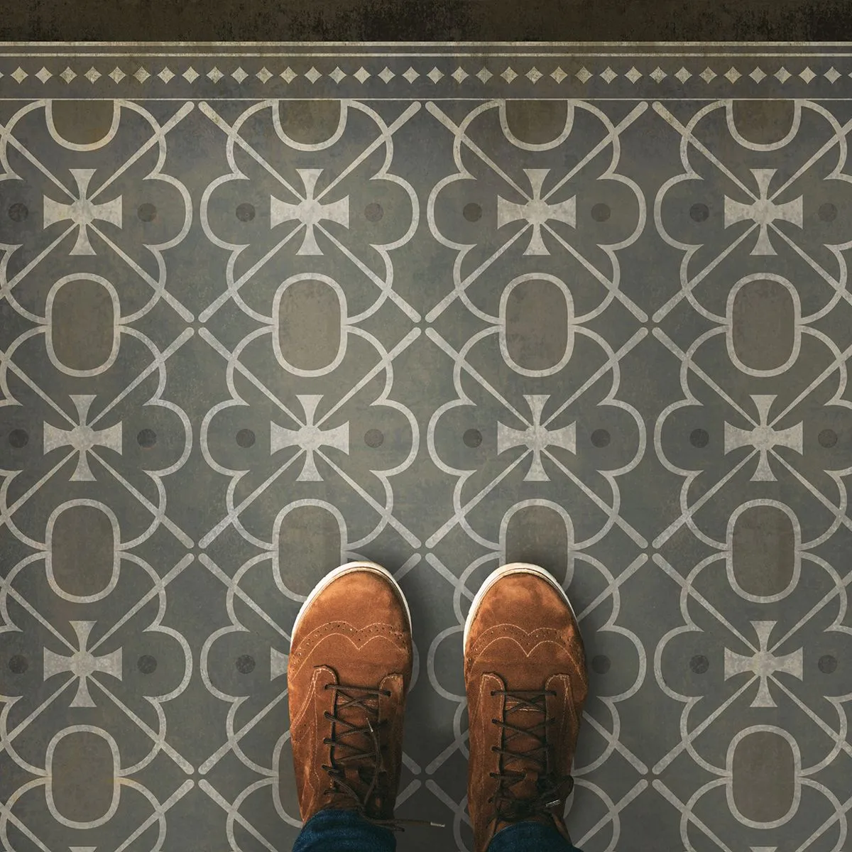 Pattern 05 "The River Thames" Vinyl Floorcloth - Spicher & Co.