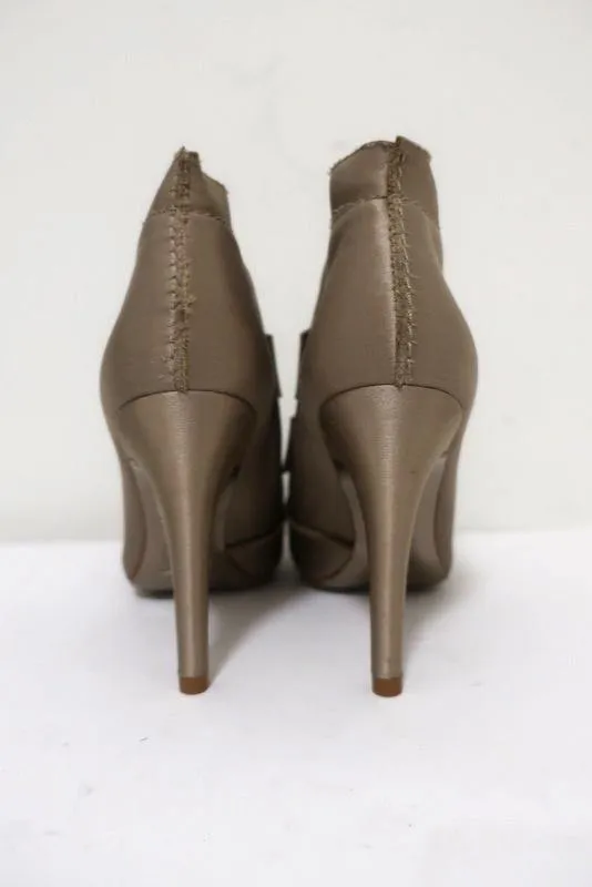 Pedro Garcia Crystal-Embellished Booties Beige Satin Size 38 Peep Toe Ankle Boot