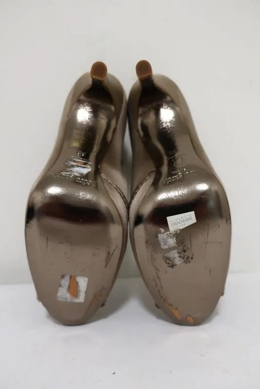 Pedro Garcia Crystal-Embellished Booties Beige Satin Size 38 Peep Toe Ankle Boot