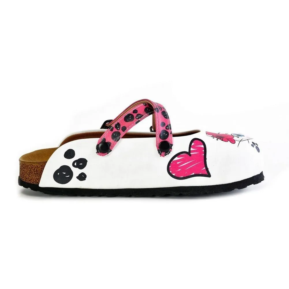 Pink and Black Paw Patterned, White and Pink Cute Cat Patterned Clogs - WCAL174