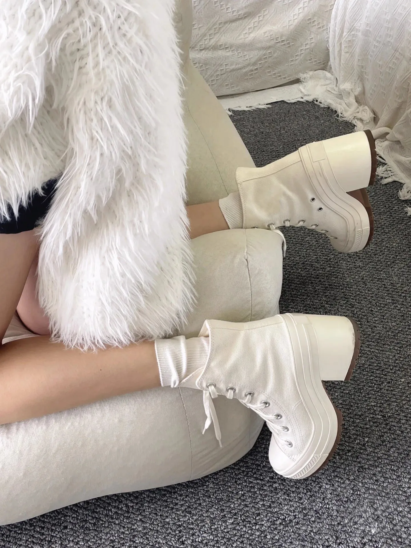 Platform Sneakers - Canvas Lace-Up Personalized Luxury Heels, Skateboard Style Casual Outdoor Fashion Shoes for Women