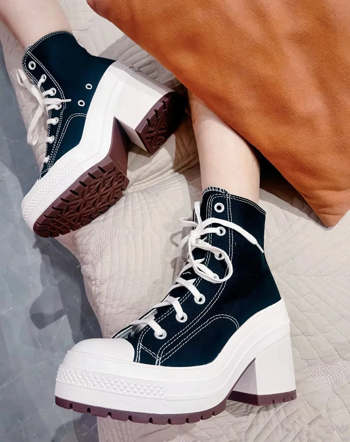 Platform Sneakers - Canvas Lace-Up Personalized Luxury Heels, Skateboard Style Casual Outdoor Fashion Shoes for Women
