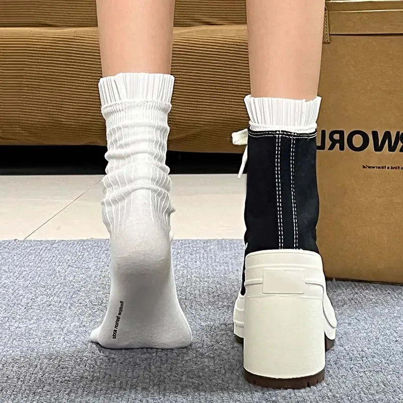 Platform Sneakers - Canvas Lace-Up Personalized Luxury Heels, Skateboard Style Casual Outdoor Fashion Shoes for Women