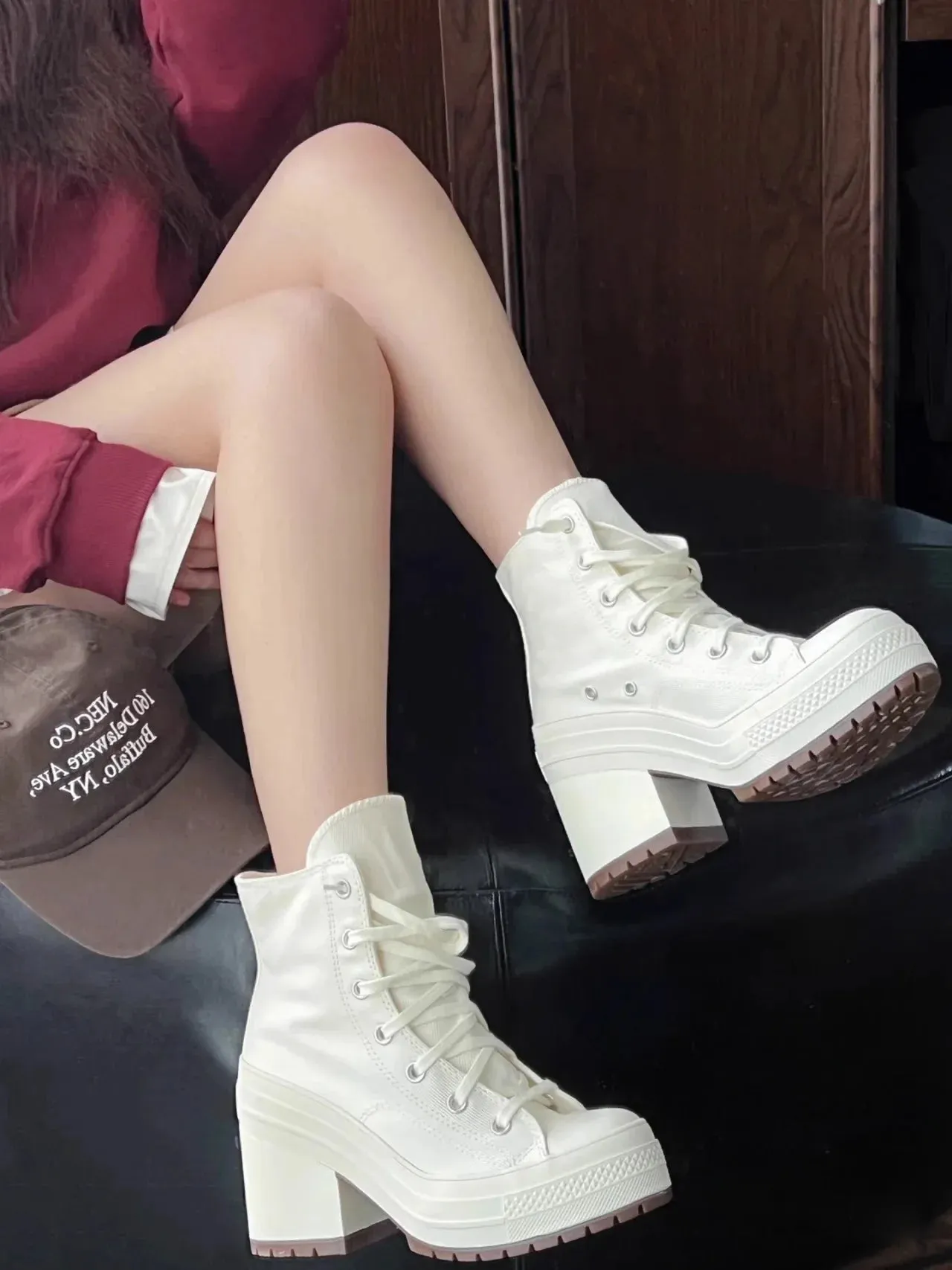 Platform Sneakers - Canvas Lace-Up Personalized Luxury Heels, Skateboard Style Casual Outdoor Fashion Shoes for Women