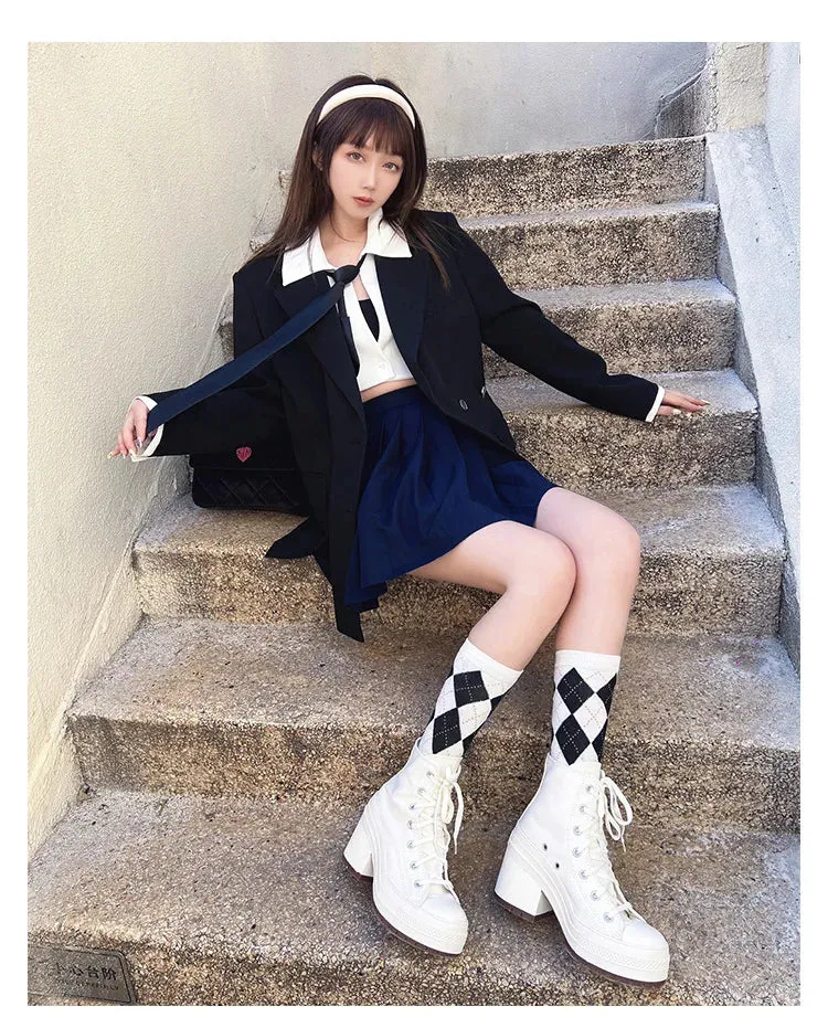 Platform Sneakers - Canvas Lace-Up Personalized Luxury Heels, Skateboard Style Casual Outdoor Fashion Shoes for Women
