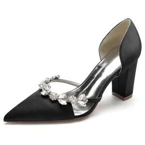 Pointed Toe Slip on  Pumps with Crystal Trim Chain