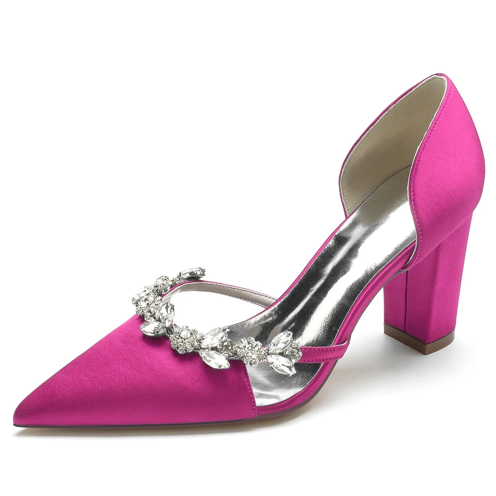 Pointed Toe Slip on  Pumps with Crystal Trim Chain