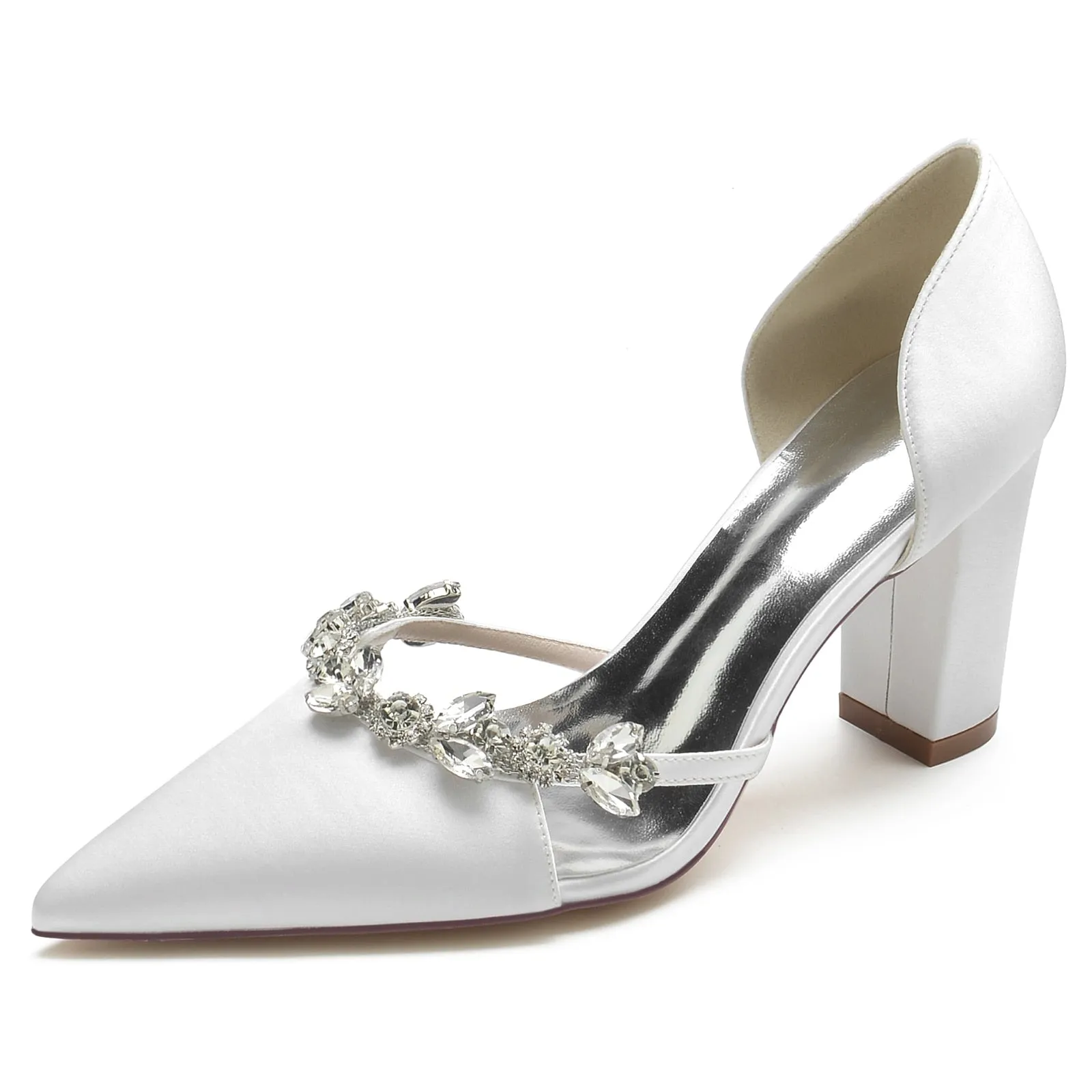 Pointed Toe Slip on  Pumps with Crystal Trim Chain