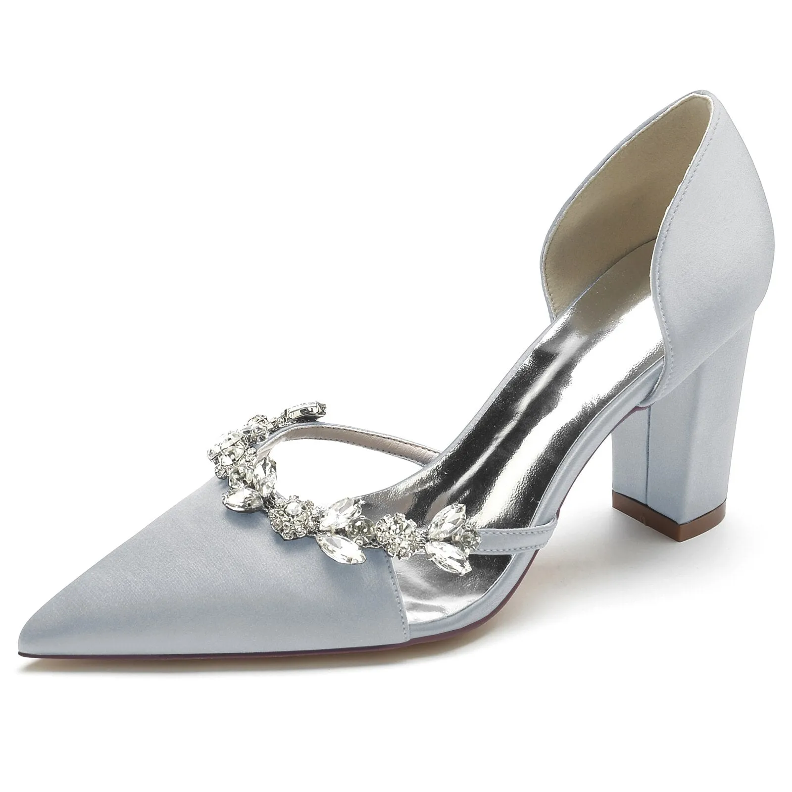 Pointed Toe Slip on  Pumps with Crystal Trim Chain