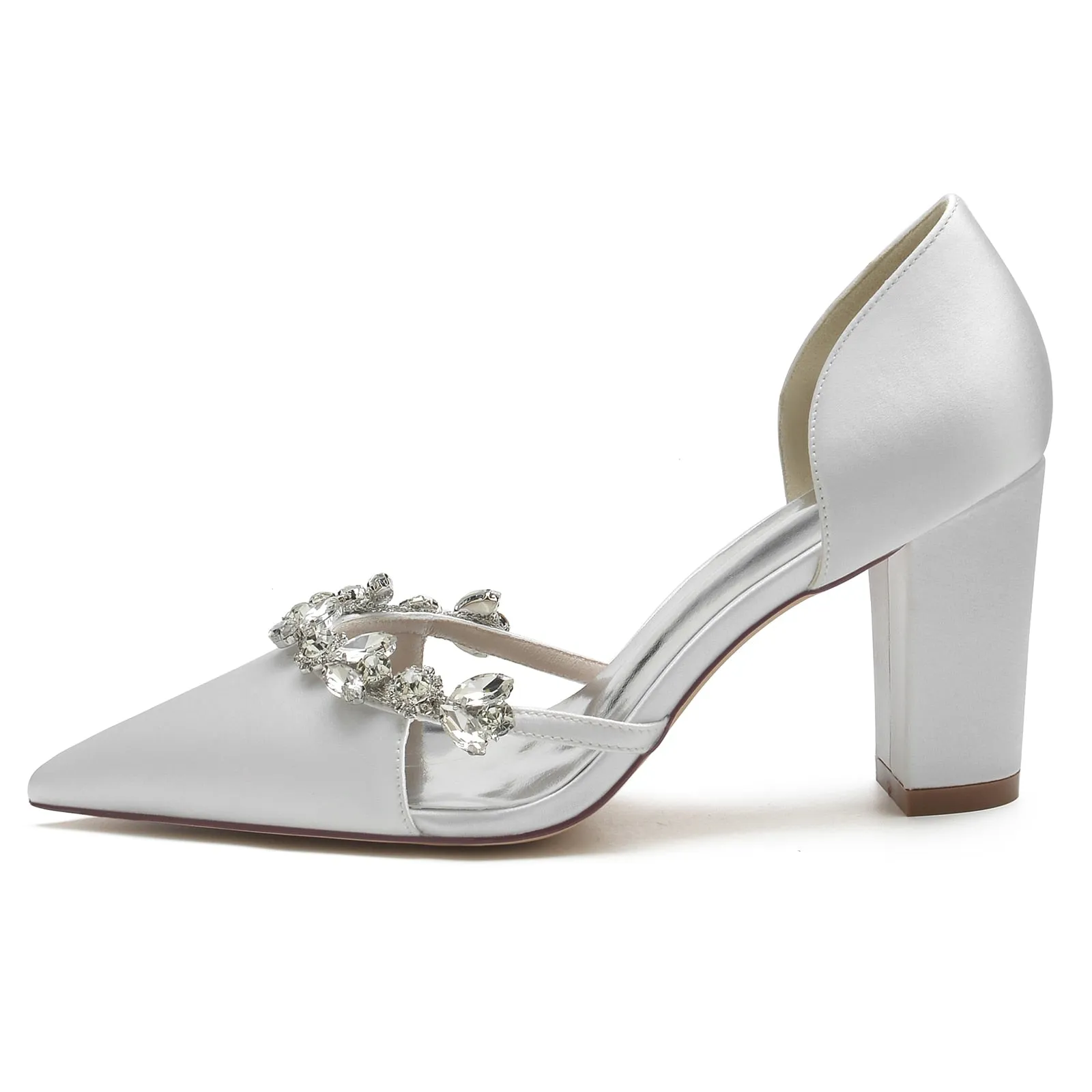 Pointed Toe Slip on  Pumps with Crystal Trim Chain