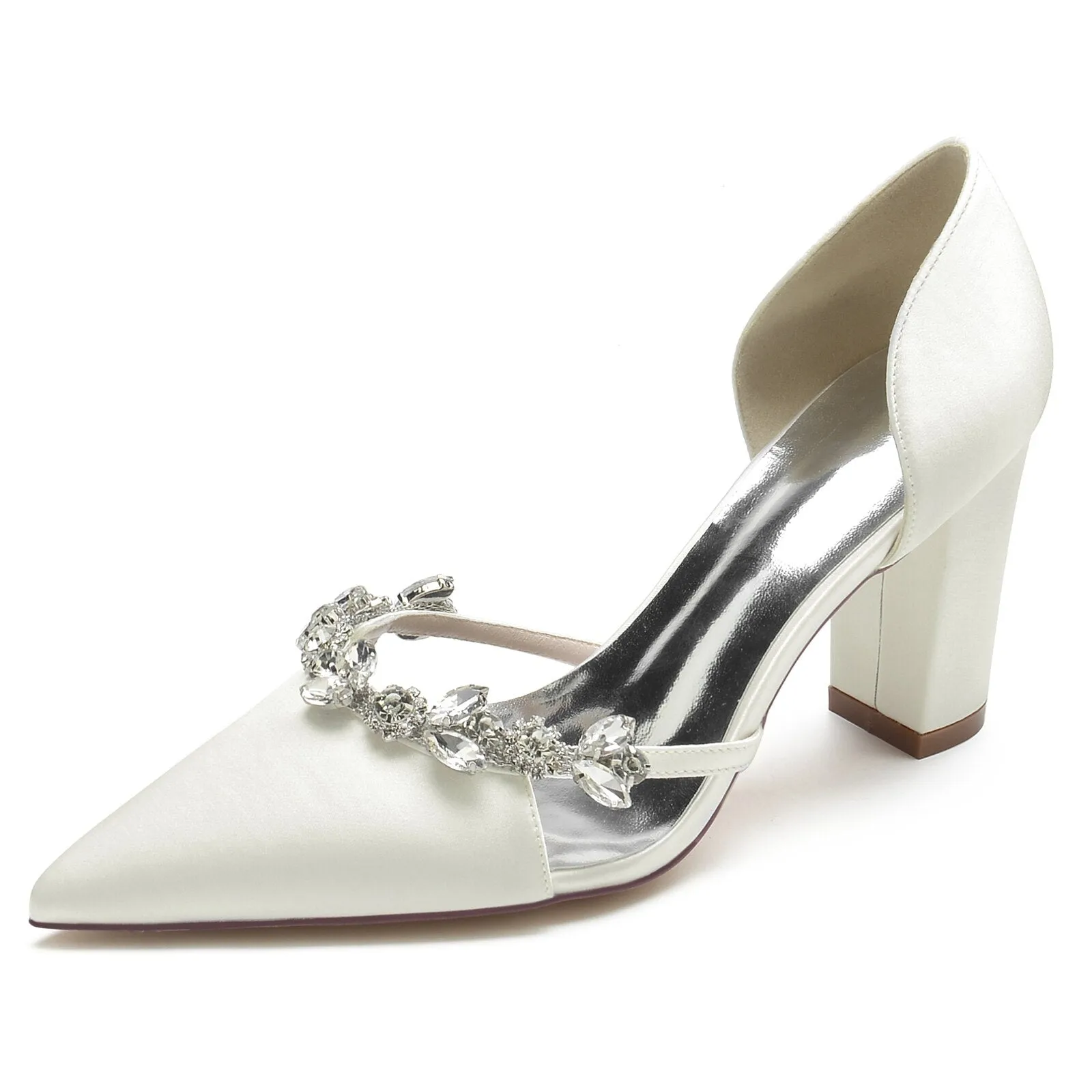 Pointed Toe Slip on  Pumps with Crystal Trim Chain
