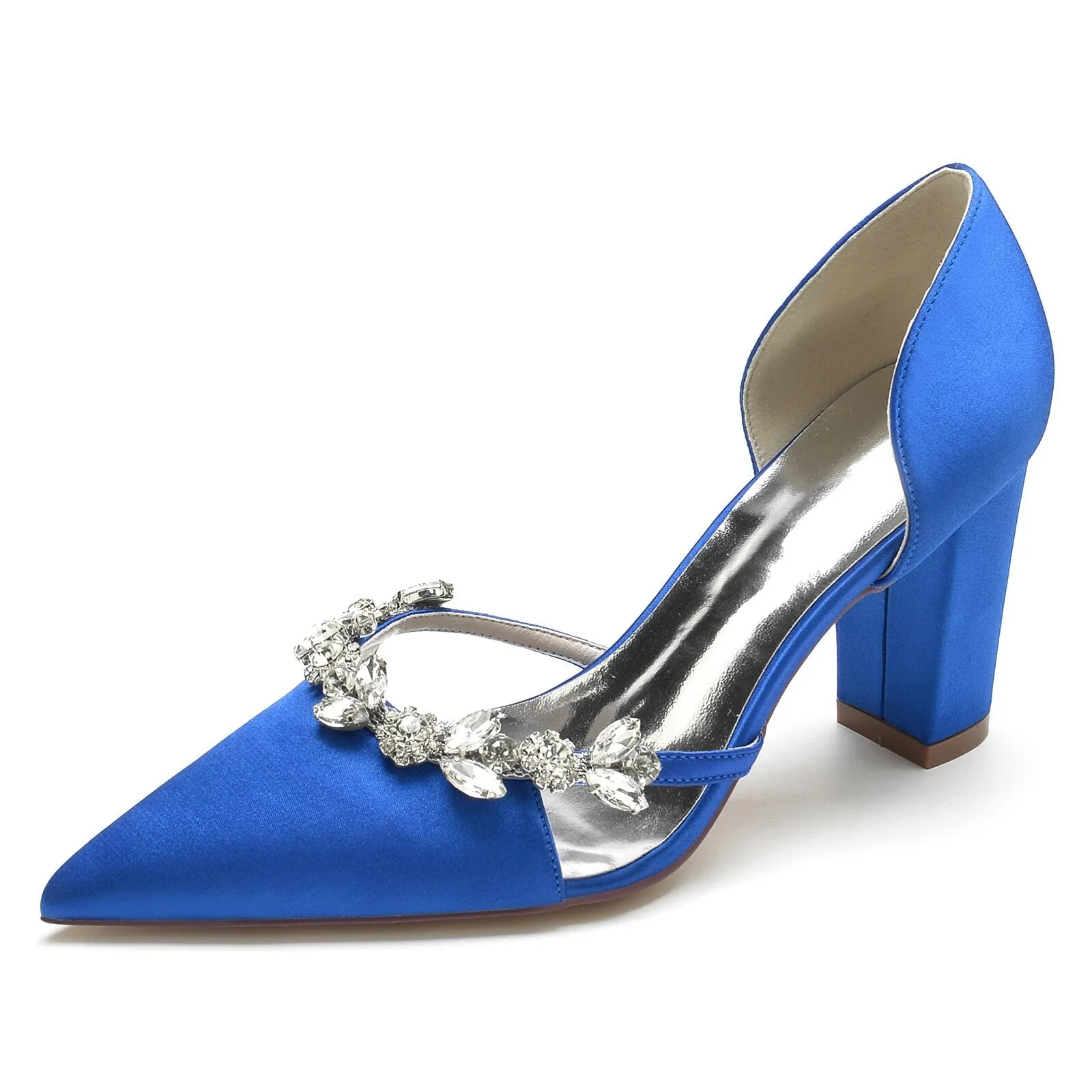 Pointed Toe Slip on  Pumps with Crystal Trim Chain