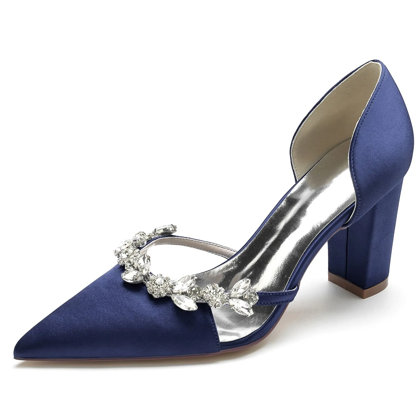 Pointed Toe Slip on  Pumps with Crystal Trim Chain