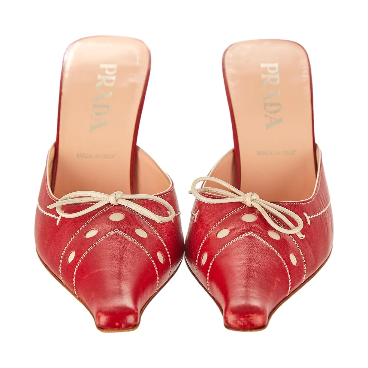 Prada Red Stitched Kitten Heel