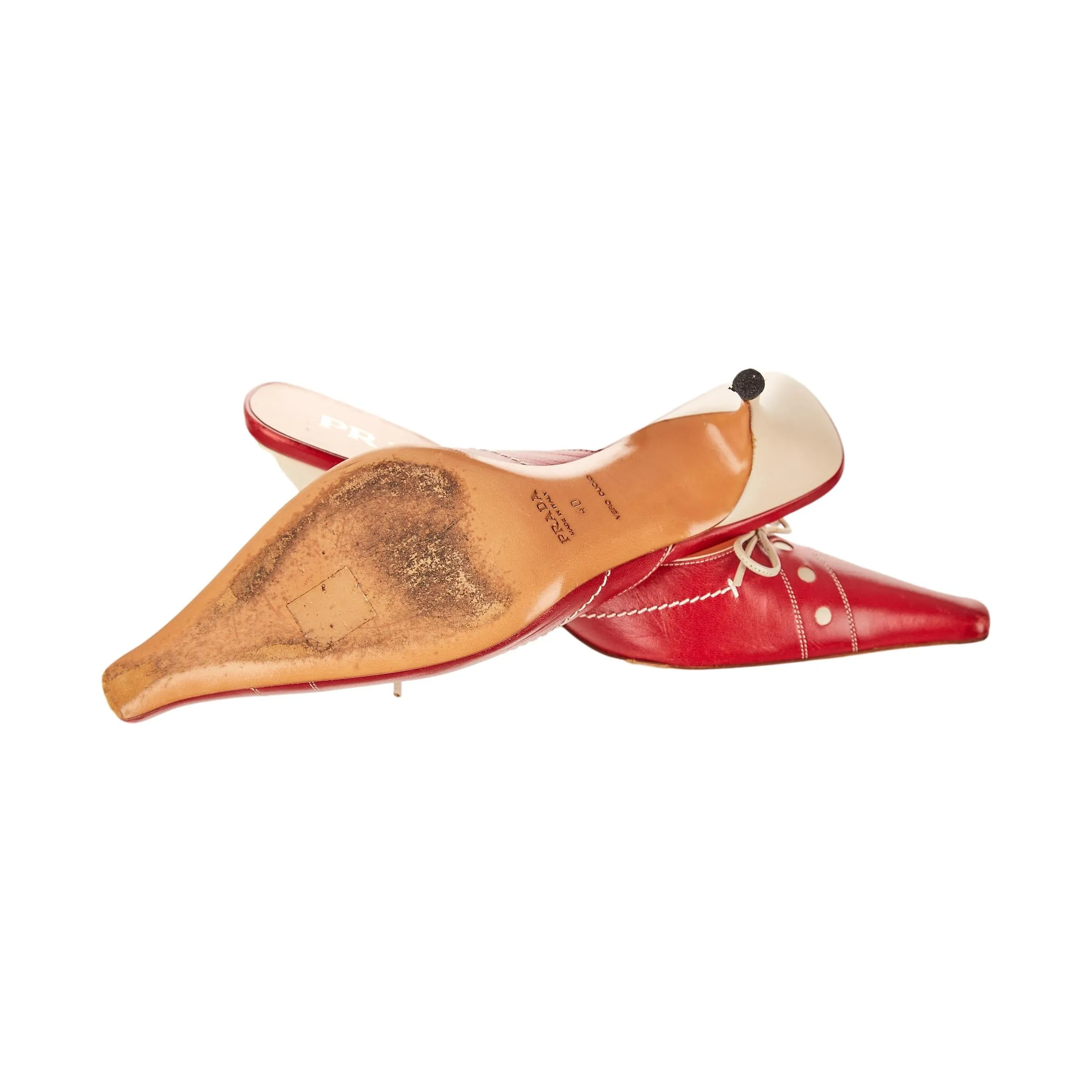 Prada Red Stitched Kitten Heel