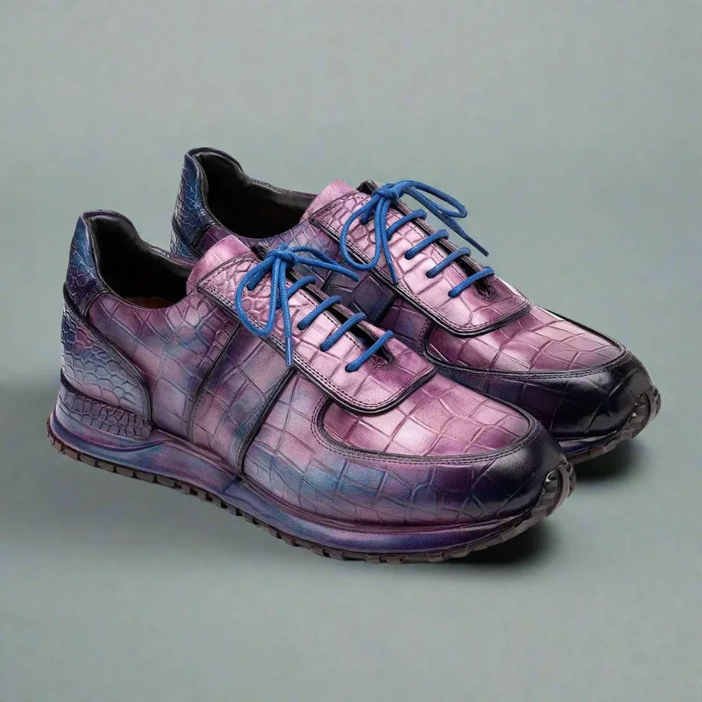 Purple Alligator  Low Top Lace Up Running Chunky Trainer Sneakers With White Sole - Sneaker Shoes