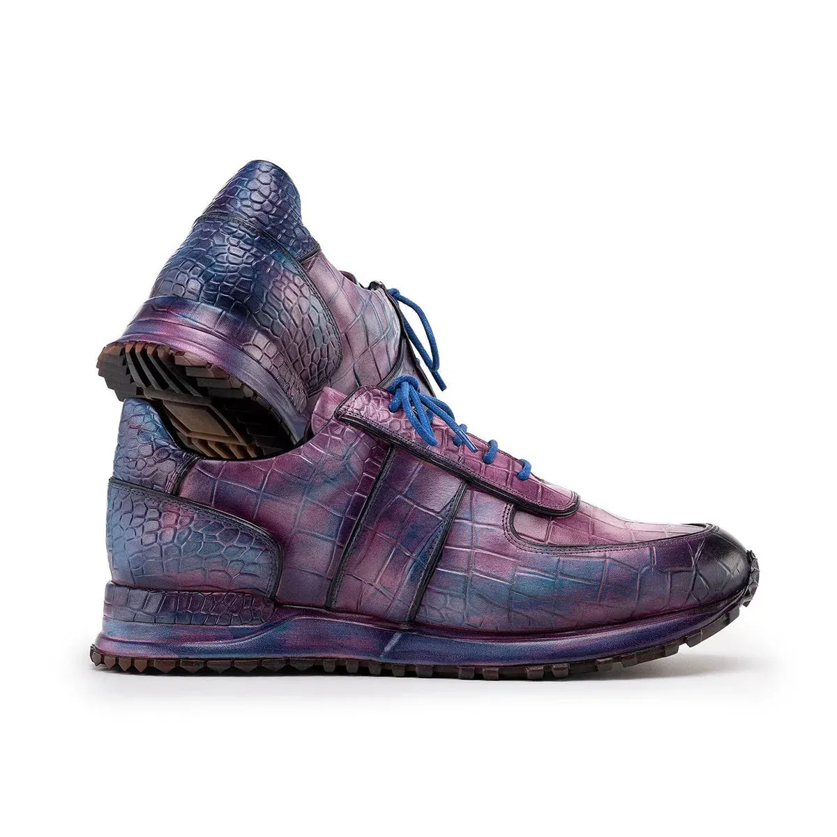 Purple Alligator  Low Top Lace Up Running Chunky Trainer Sneakers With White Sole - Sneaker Shoes