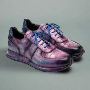 Purple Alligator  Low Top Lace Up Running Chunky Trainer Sneakers With White Sole - Sneaker Shoes