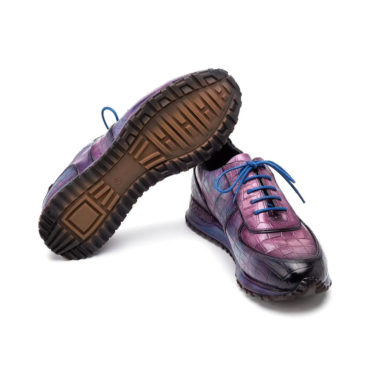 Purple Alligator  Low Top Lace Up Running Chunky Trainer Sneakers With White Sole - Sneaker Shoes