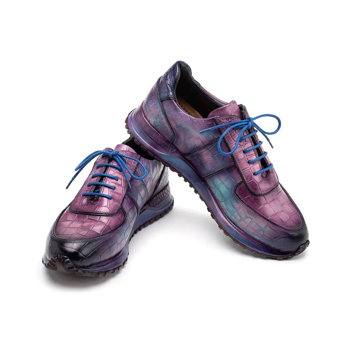 Purple Alligator  Low Top Lace Up Running Chunky Trainer Sneakers With White Sole - Sneaker Shoes