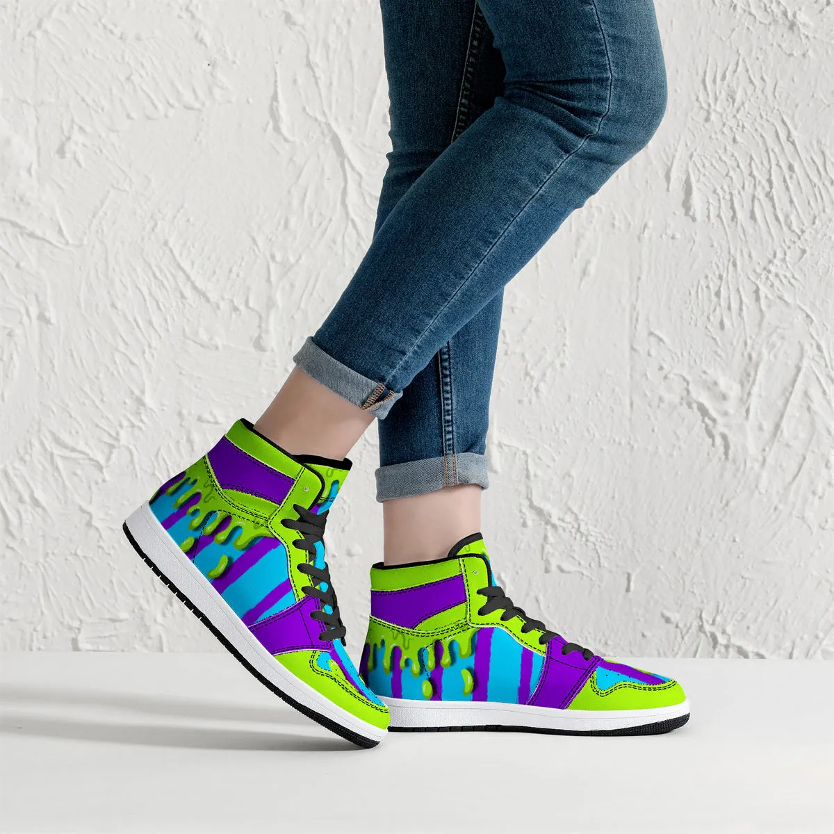 Purple/Teal Beetlejuice Slime High-Top Faux Leather Sneakers /Unisex /- Black