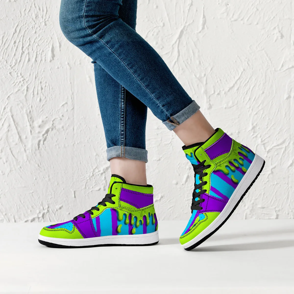 Purple/Teal Beetlejuice Slime High-Top Faux Leather Sneakers /Unisex /- Black