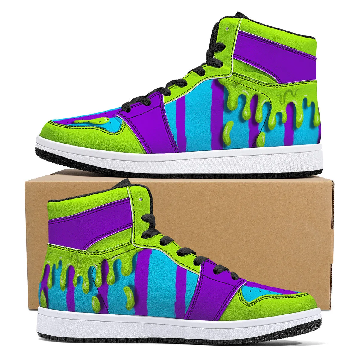 Purple/Teal Beetlejuice Slime High-Top Faux Leather Sneakers /Unisex /- Black