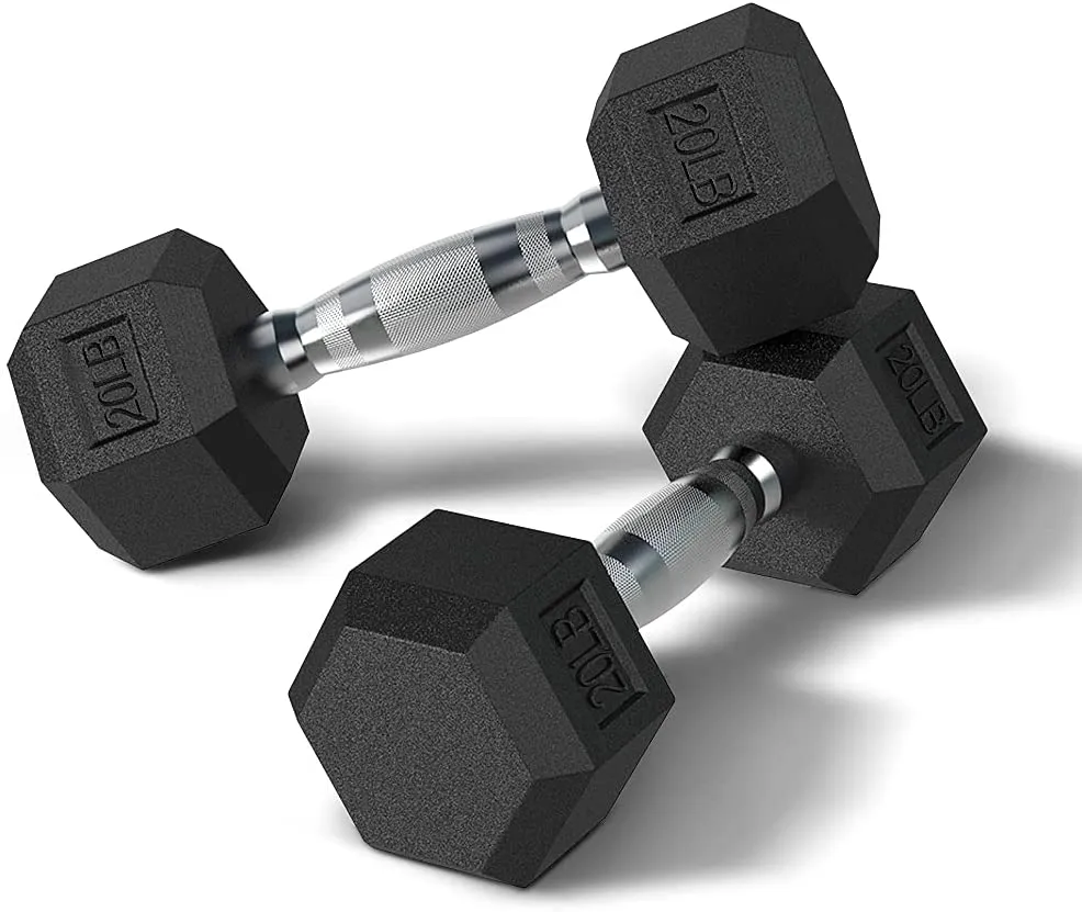 PUTEARDAT Dumbbells Hand Weights Set of 2 | 5-50 Lb Rubber Encased Hex Dumbbell for Home Gym Equipment Workouts Strength Training Free Weights for Women and Men | Black