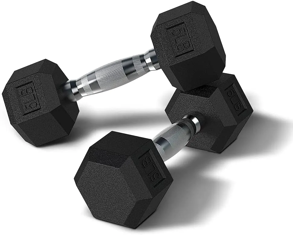 PUTEARDAT Dumbbells Hand Weights Set of 2 | 5-50 Lb Rubber Encased Hex Dumbbell for Home Gym Equipment Workouts Strength Training Free Weights for Women and Men | Black