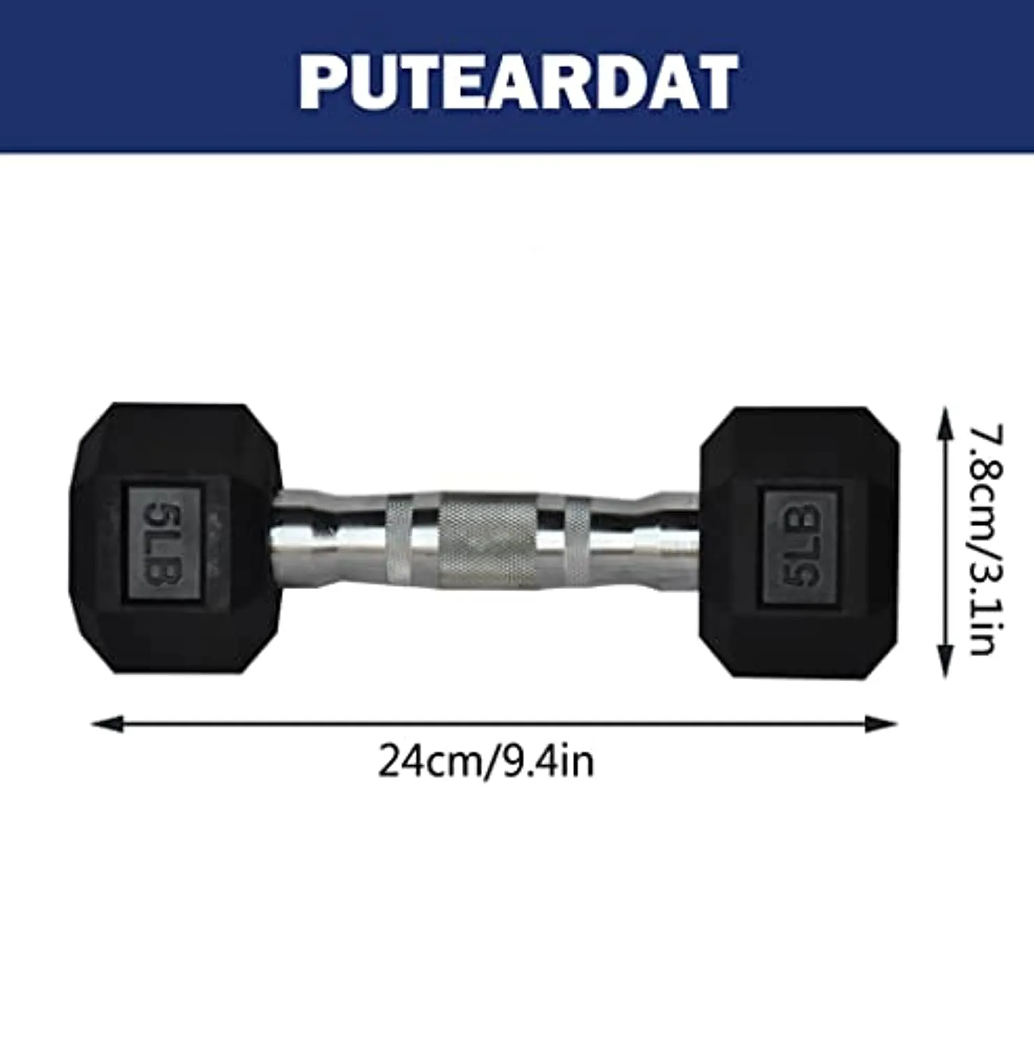 PUTEARDAT Dumbbells Hand Weights Set of 2 | 5-50 Lb Rubber Encased Hex Dumbbell for Home Gym Equipment Workouts Strength Training Free Weights for Women and Men | Black