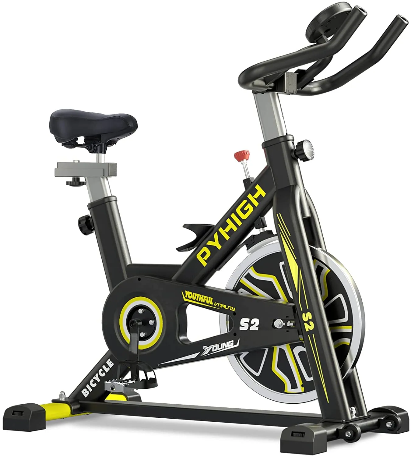 PYHIGH Stationary Exercise Bike for Home Indoor Cycling Bikes Excersize Bike Comfortable Seat Cushion Belt Drive Ipad Holder with LCD Monitor Cardio Workout Fitness Machine