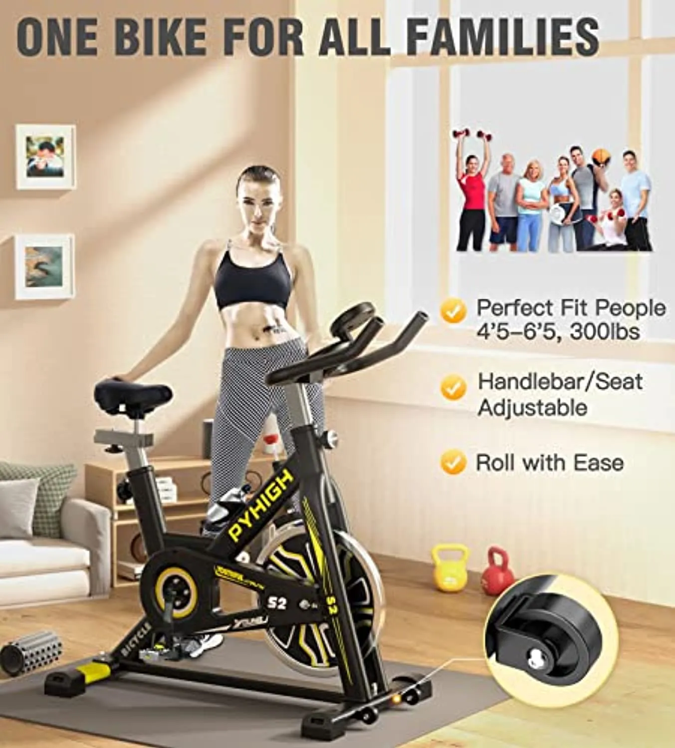 PYHIGH Stationary Exercise Bike for Home Indoor Cycling Bikes Excersize Bike Comfortable Seat Cushion Belt Drive Ipad Holder with LCD Monitor Cardio Workout Fitness Machine