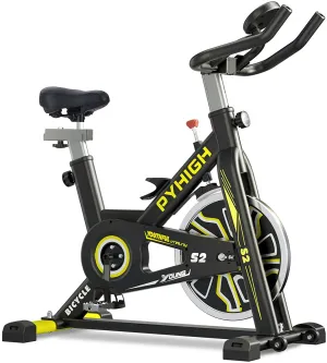 PYHIGH Stationary Exercise Bike for Home Indoor Cycling Bikes Excersize Bike Comfortable Seat Cushion Belt Drive Ipad Holder with LCD Monitor Cardio Workout Fitness Machine