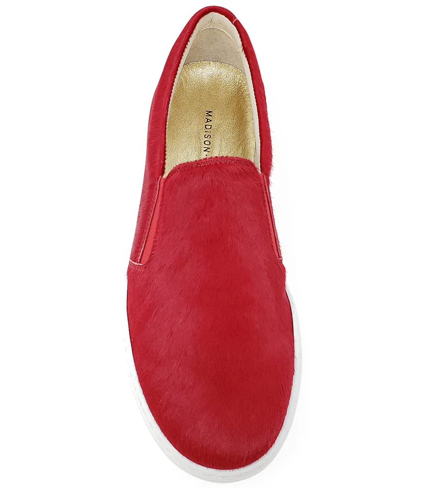 Red Short Hair Calf Slip On Sneaker