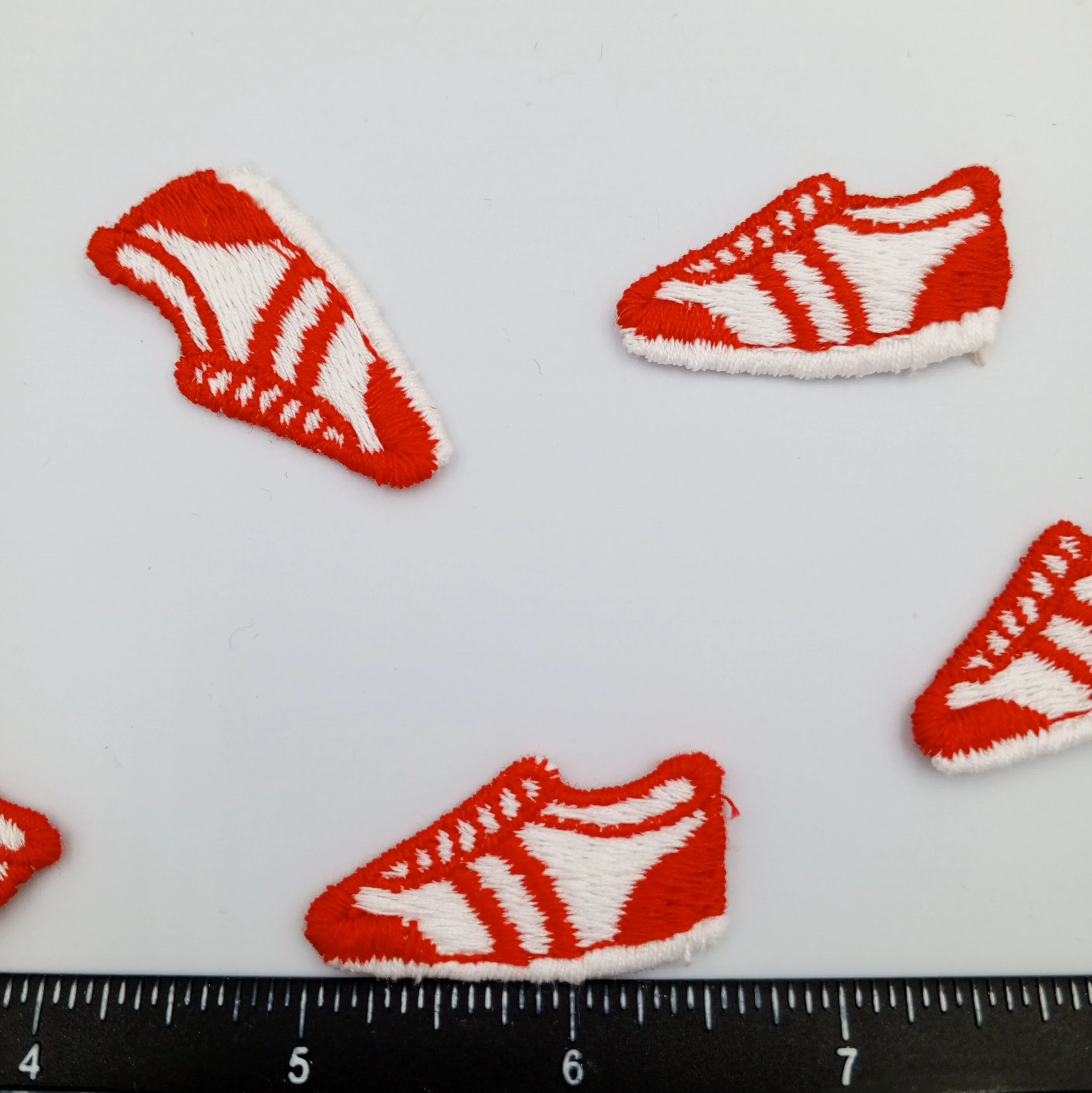 Red White Running Sneakers Vintage Embroidered Applique Sewing Athletes Shoes Red Sneakers Patches for Running Enthusiasts Retro Vibe  #938