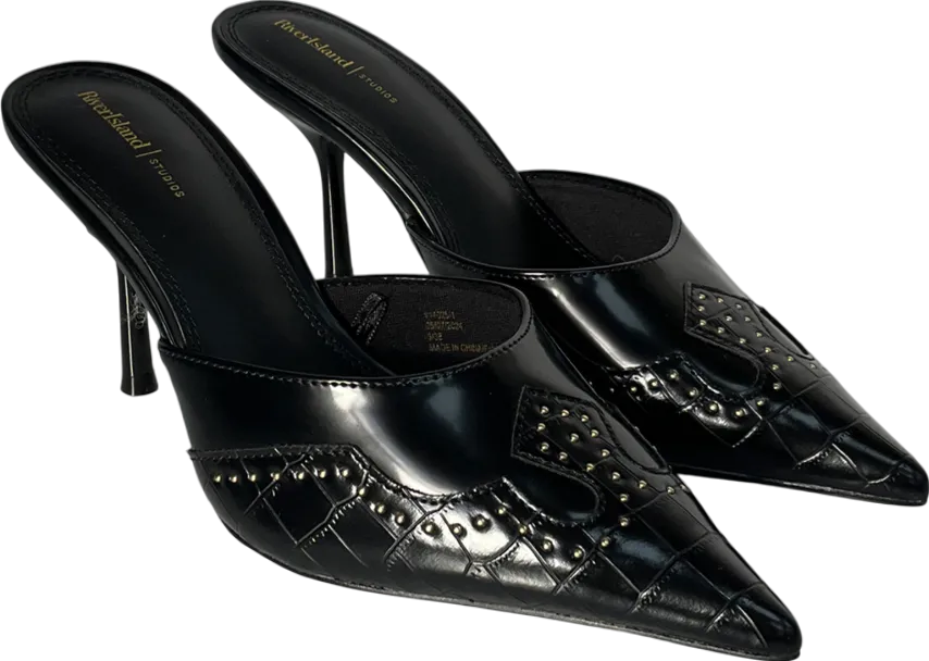 River Island Black Stuff Patten Slip On Heel UK 5 EU 38 👠