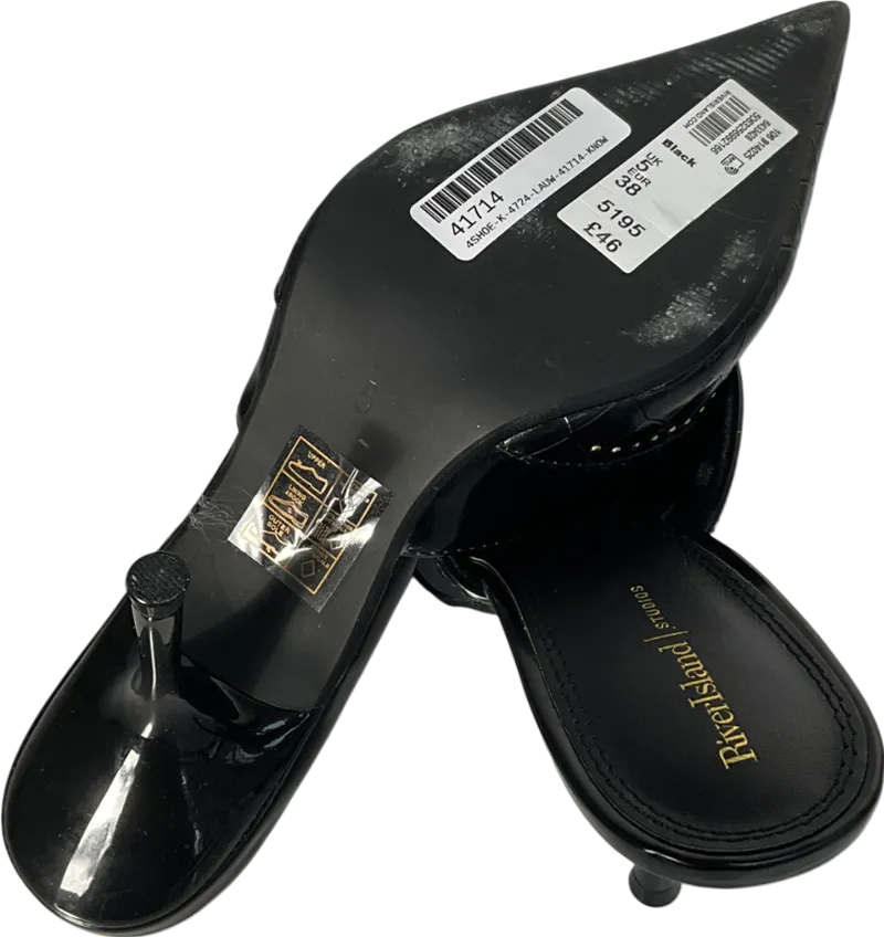 River Island Black Stuff Patten Slip On Heel UK 5 EU 38 👠