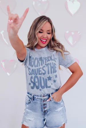Rock N Roll Saves... Graphic Tee - Grey