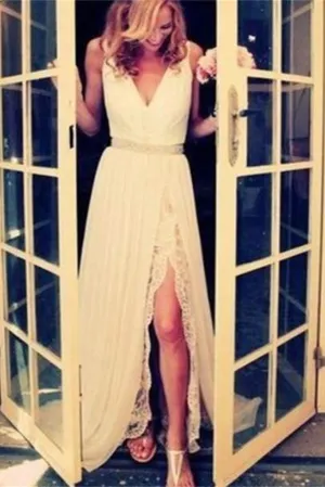 Roycebridal Cheap White Long Lace Wedding Dresses, Prom Dresses, Elegant Evening Dresses, MW126