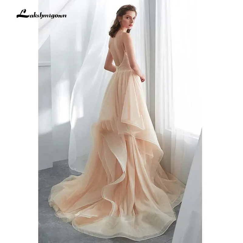 Roycebridal Romantic Spaghetti Straps Champagne Puffy Long Ruffled Soft Tulle Ball Gown Wedding Dress Bridal Dresses Vestido De Noiva