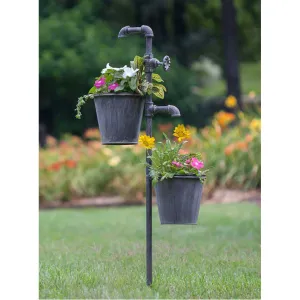 Rustic Faucet Garden Stake with Built-In Planter