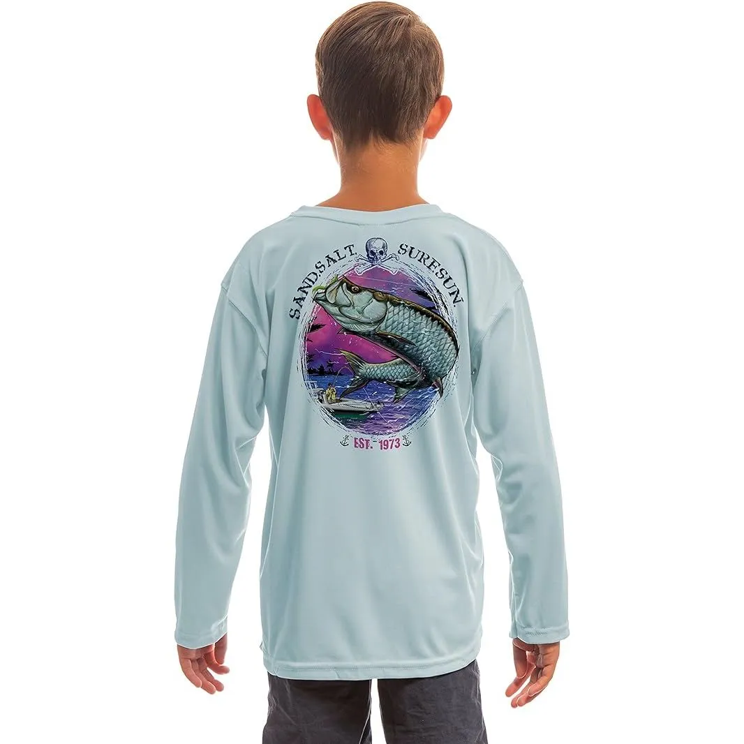 SAND.SALT.SURF.SUN. Saltwater Fish Tarpon Youth UPF 50  UV Sun Protection Performance Long Sleeve T-Shirt