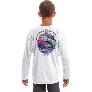 SAND.SALT.SURF.SUN. Saltwater Fish Tarpon Youth UPF 50  UV Sun Protection Performance Long Sleeve T-Shirt