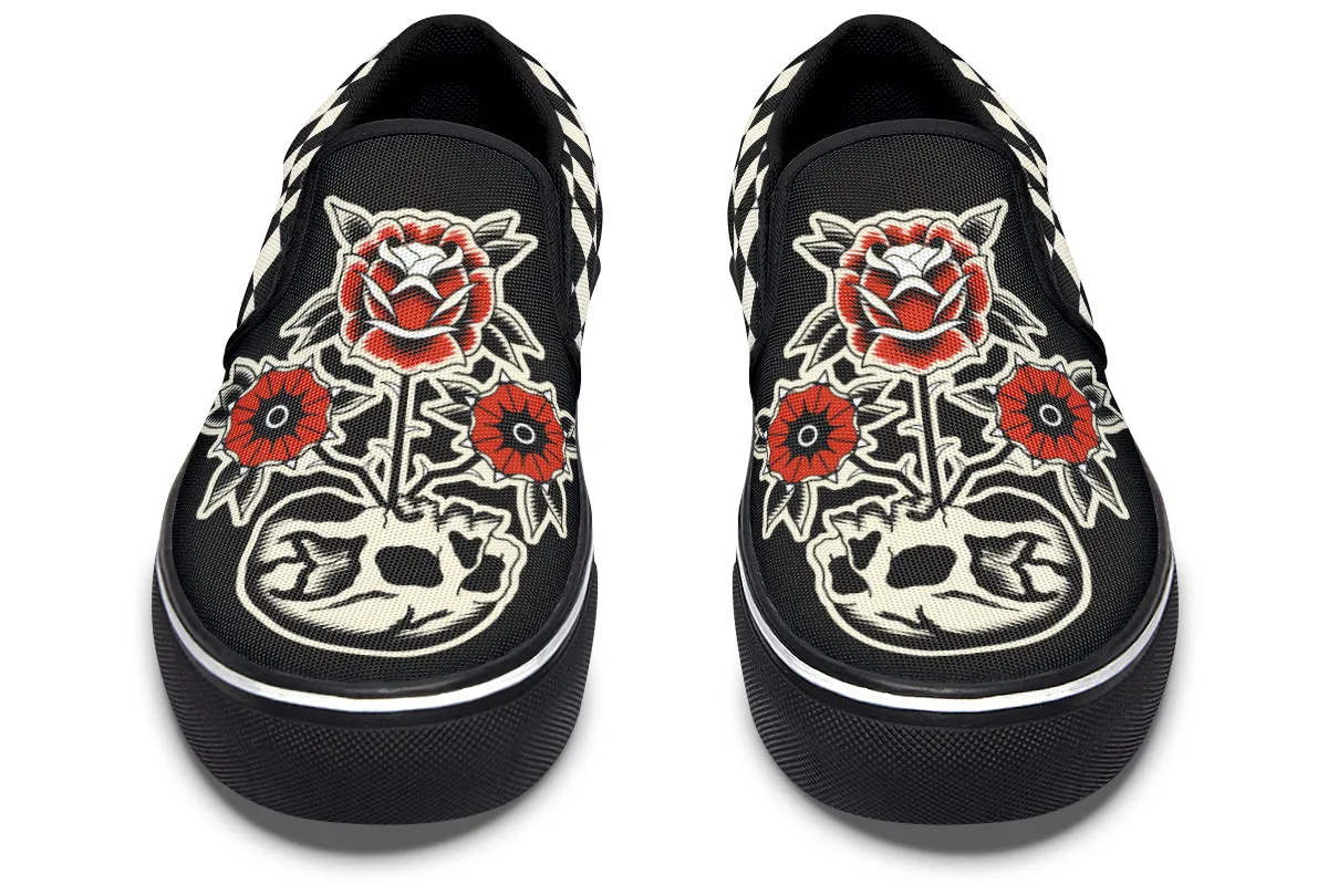 Skull Flowers Slip On Shoes