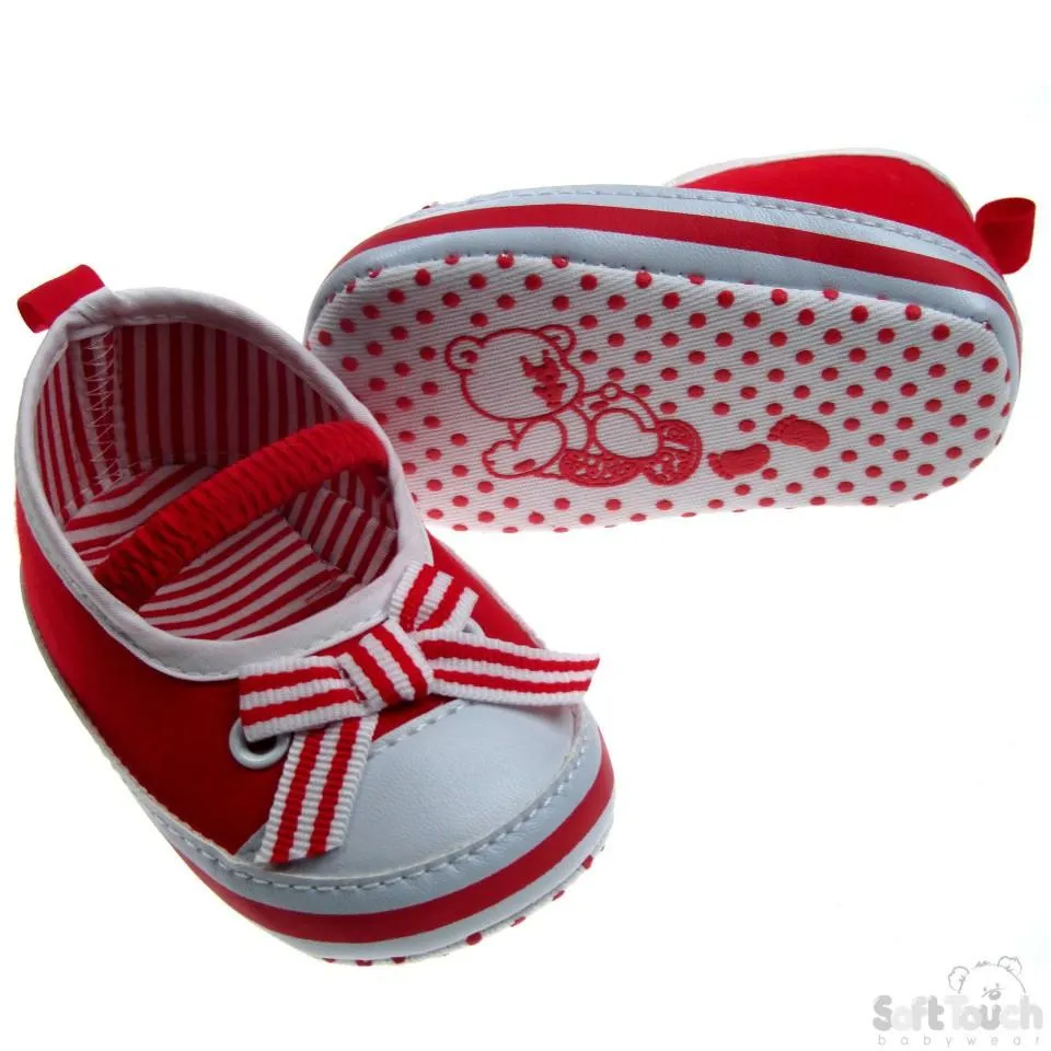 SLIP ON SHOES W/ELASTIC STRAP & STRIPY BOW: B2106