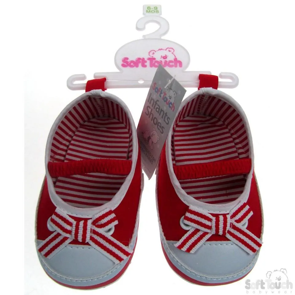 SLIP ON SHOES W/ELASTIC STRAP & STRIPY BOW: B2106
