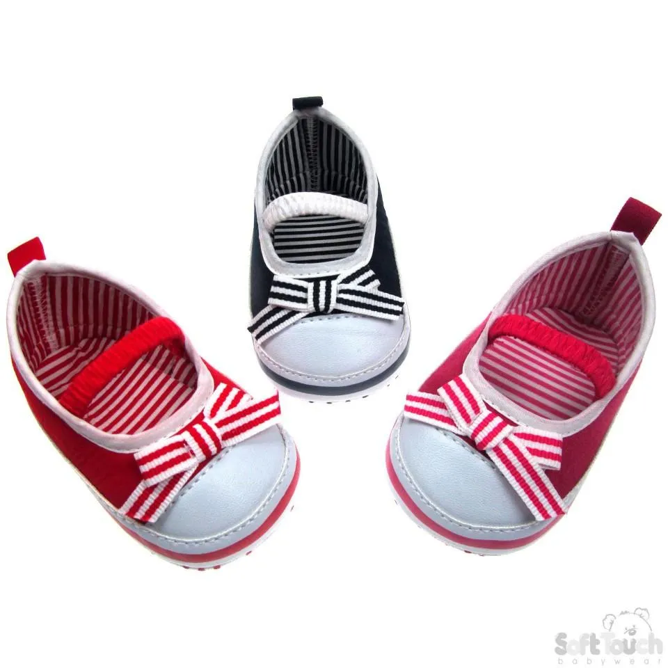 SLIP ON SHOES W/ELASTIC STRAP & STRIPY BOW: B2106